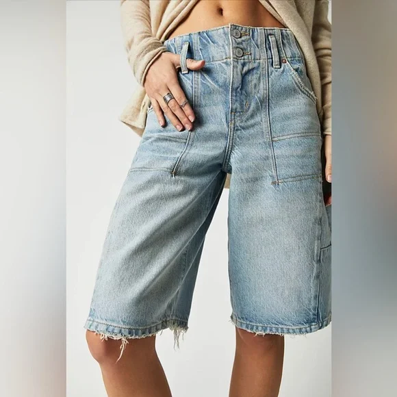 Free People We the Free Extreme Measures Barrel Shorts Lt Blue NWT - Picture 3 of 12